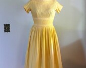 vintage 1950s Dress  // Daffodil Yellow Pintucks and lace dress