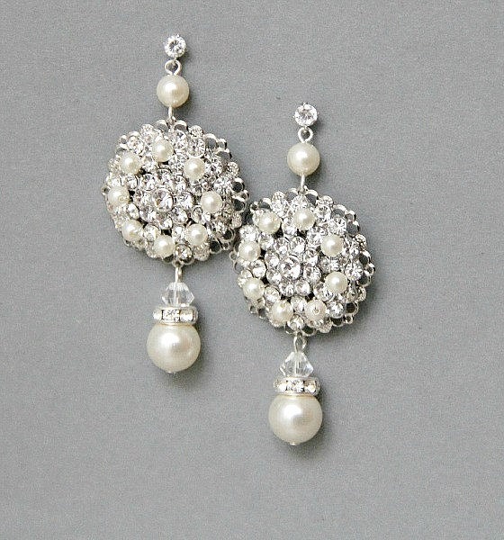 Bridal pearl earrings, vintage wedding chandelier earrings, pearl earrings, crystal earrings, wedding bridal jewerly - Style 510