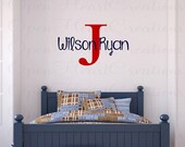 Boy Name Wall Decal with Initial - Childrens Wall Decals - Personalized Boy Name Wall Letters - LARGE 22h x 38w IN0044