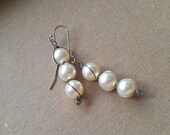 OXIDIZED wire wrapped pearl stack. swarovski earrings // june birthstone // bridal jewelry // mother of bride
