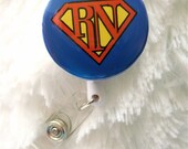 Superman Nurse Super RN - Belt Slide Clip or Swivel Spring Clip - Nurse Badge Holder - Nurse Badge Reel - Retractable Badge Reel