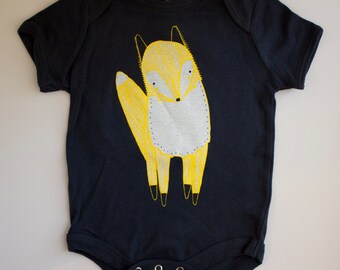 Fox Onesie - Yellow and Navy Fox Baby Onesie
