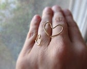 Wire Heart Ring- Abstract Heart Ring- Silver or Gold