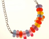 Handmade lampwork glass bead seaglass style bar necklace beach glass and silver rare seaglass colors paulbead