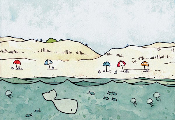 Nautical Beach and Whale Nursery Print 5x7