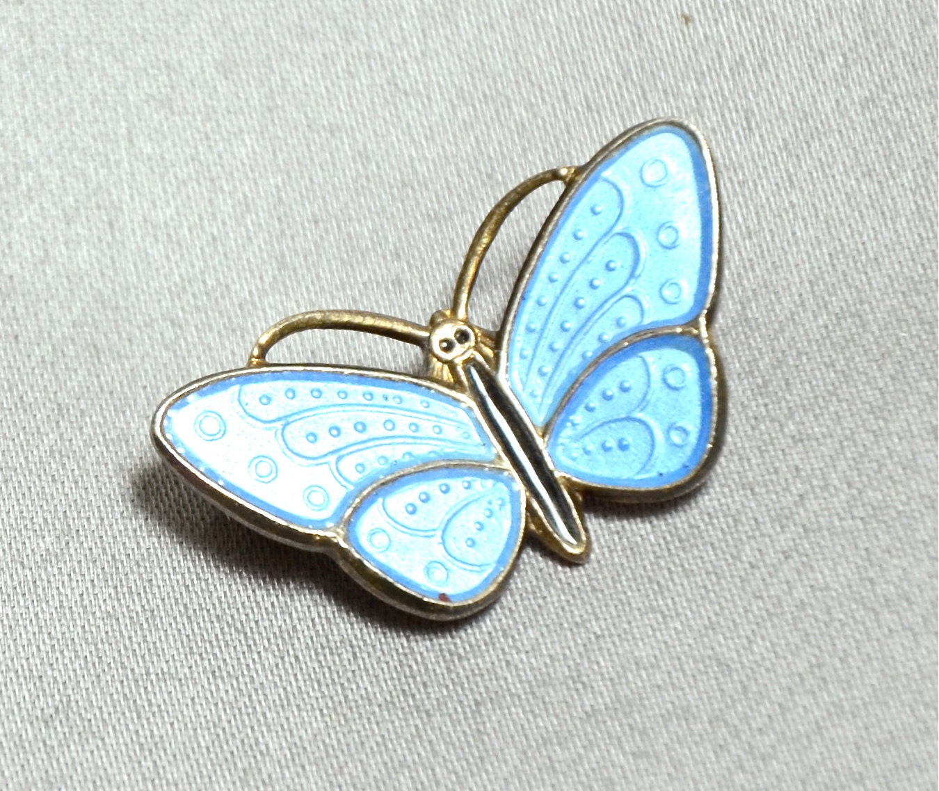 AKSEL HOLMSEN  Modernist NORWAY Sterling Enamel Butterfly Pin - Vermeil - Baby Blue