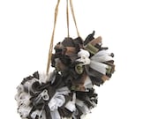 BROWN & WHITE Set of 3 Handmade small fabric flowers pom poms, baby room decor, wedding decor, party decor, garden decor
