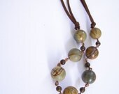Boho necklace, Chain Links Boho necklace, natural stones Boho, brown green, made in Israel