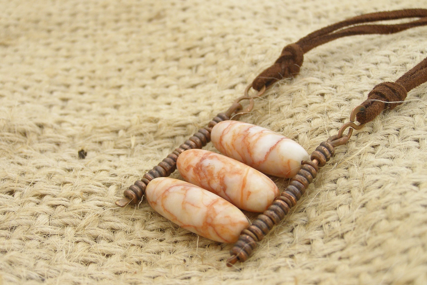 tri triple kinetic necklace kinetic pendant moving beads orange pink beaded puzzle worry stone