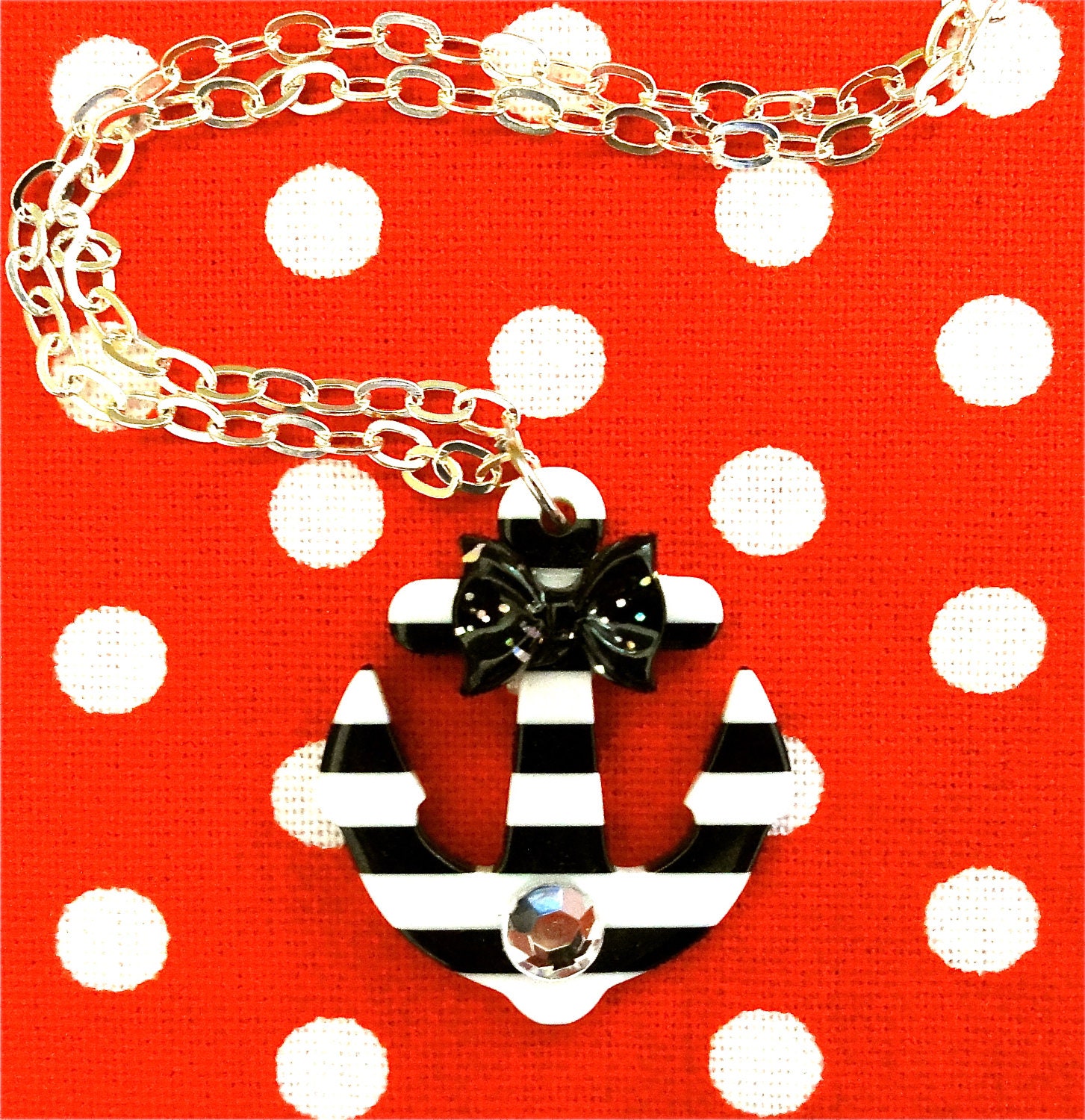 Sailor Doll Anchor Stripes & Bow Necklace - Black