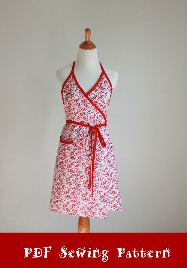 Beginner Sewing Pattern PDF Women's Apron Full and Half - The URBAN WRAP small/med and plus size - ModernVintageDesigns