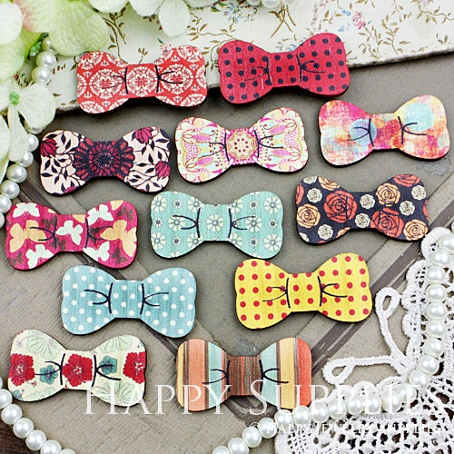 6pcs Small Handmade Colorful Lovely Bowtie Charms / Pendants (CWK08-S)