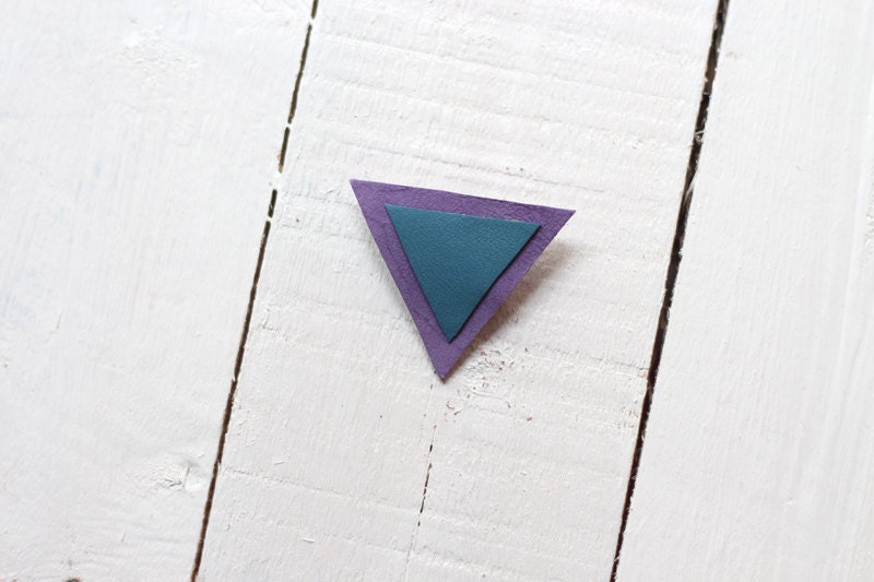 Brooch triangle leather geometric in blue and purple - SALES