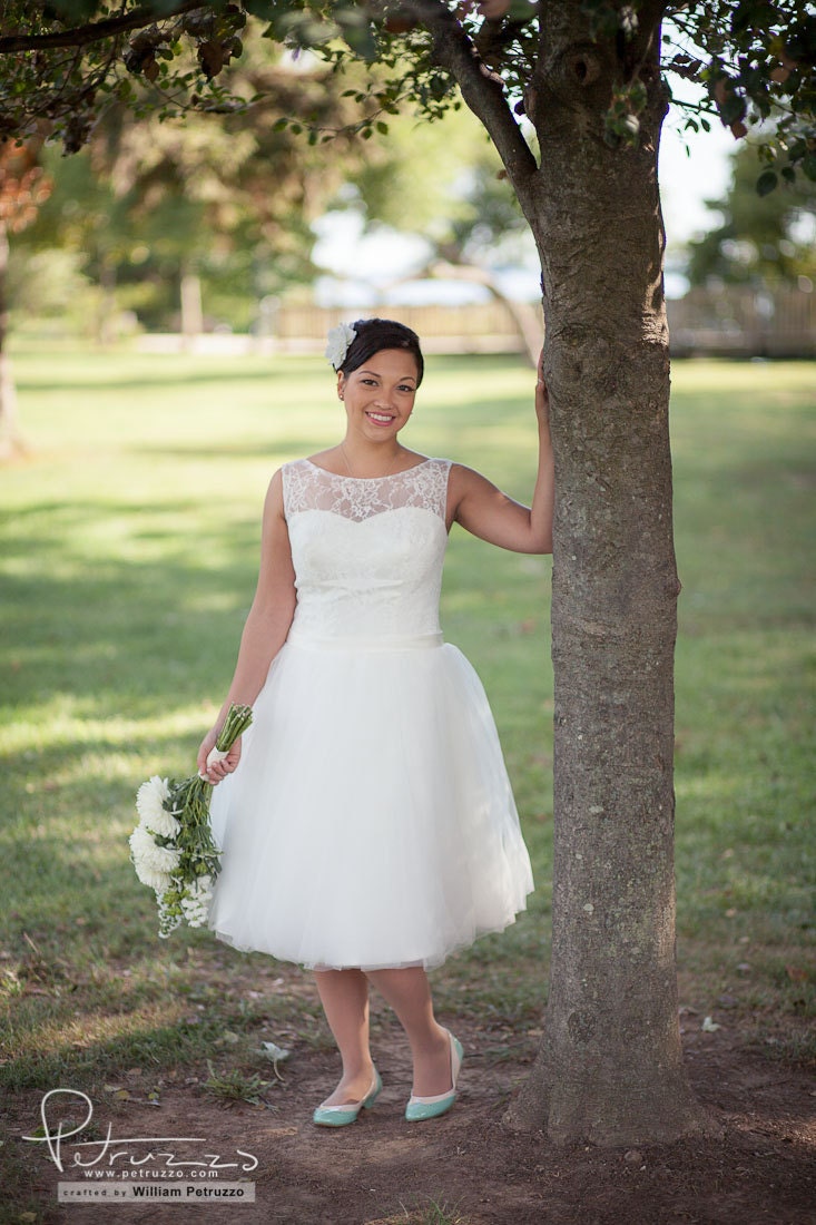Illusion Neckline Tulle Reception Wedding Dress