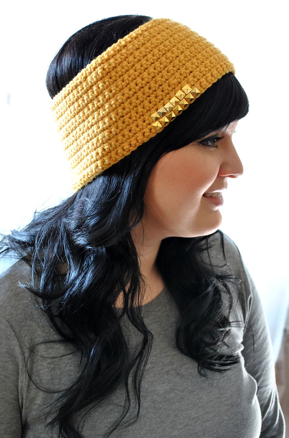 Studded Crocheted Winter Headband - Pick your color
