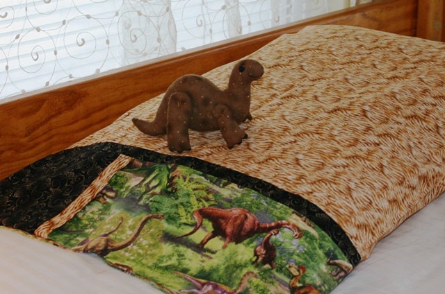 PILLOWCASE & DINO--Stuffed Brontosaurus with BUDDY "Sleepy Pocket". Handmade Dinosaur, Birthdays for Boys, Fits Reg/Queen pillow