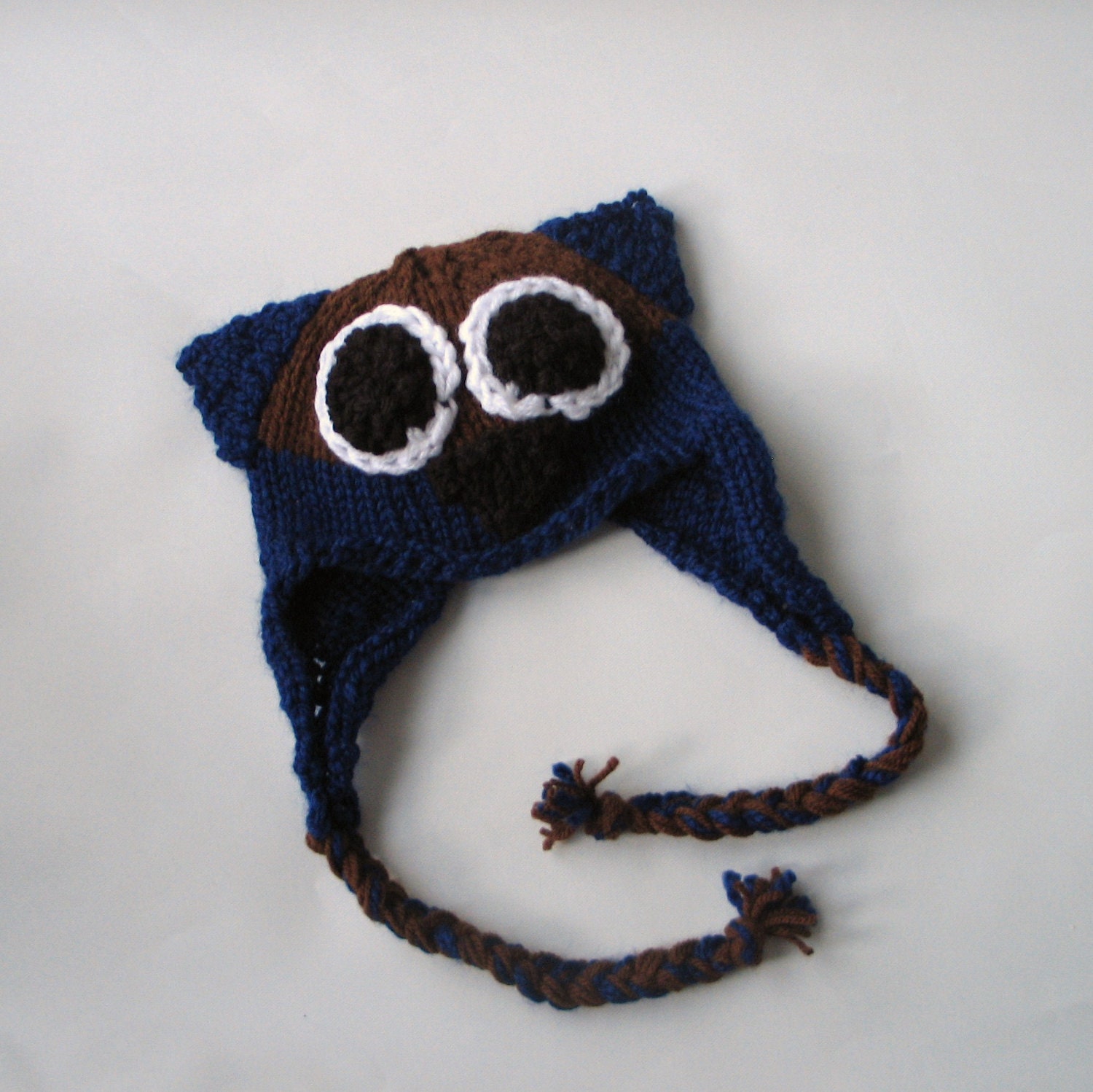 Owl Hat Baby Toddler Knitted Animal Hat in  Dark Blue and Brown
