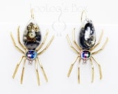 Victorian Steampunk SPIDER Earrings ArachneMachina Hand Crafted Resin Brass Rainbow Cabochon Rhinestone E0611 Robin Delargy LooLoo's Box