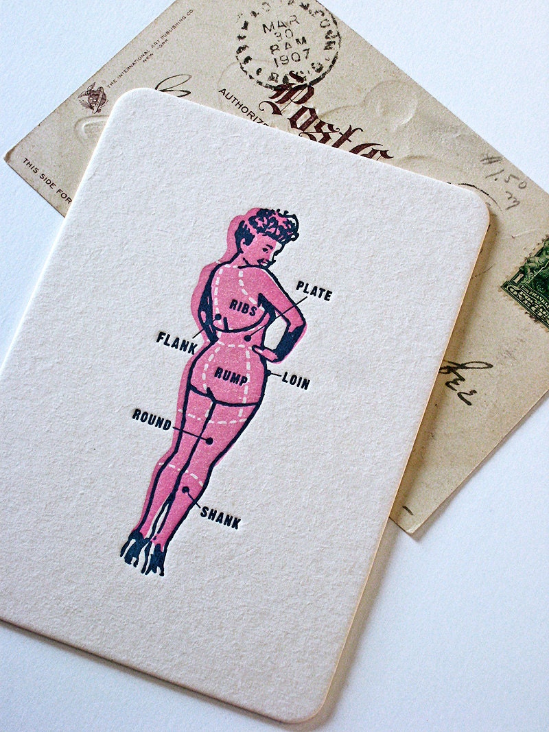 Pinup Art Print Letterpress postcard