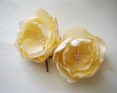 Beautiful  Roses Light Yellow Satin Flower Bridesmaid Pins Flower girl Handmade Wedding