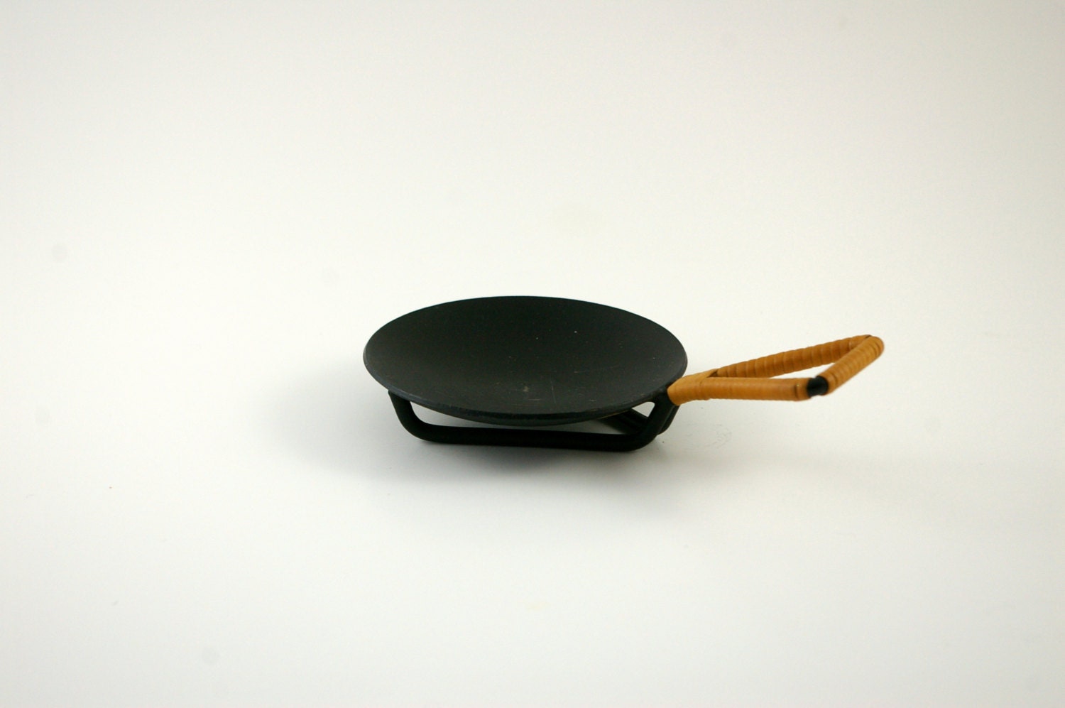 Danish Modern Metal Spoon Rest with Rattan Wrapped Handle -- Personal Ashtray