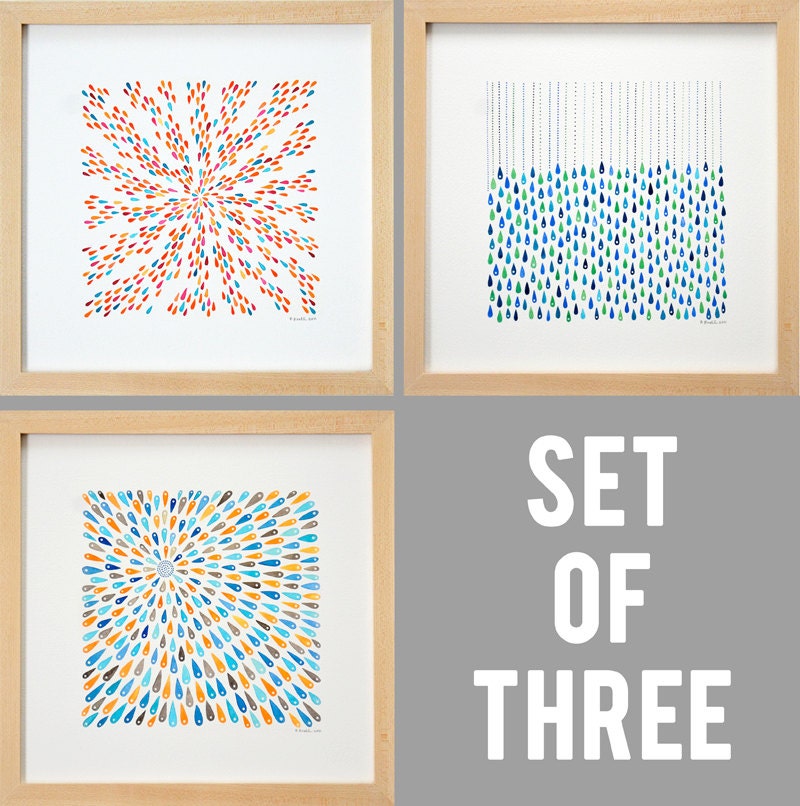 Set of 3 - Raindrops Illustrations