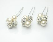 Bridal Hair Pins-Wedding Hair Pins-Swarovski Hair Pins-Rhinestone and Pearl Hairpins-HP111