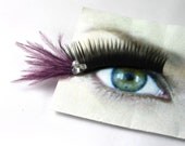 Mardi Gras Lavender Pearl and Crystal Feather False Eyelashes