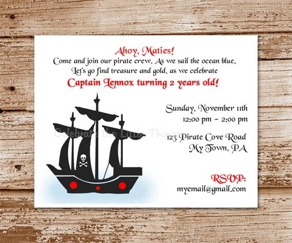 SET of 12 PIRATE Ship Invitations Il_570xn