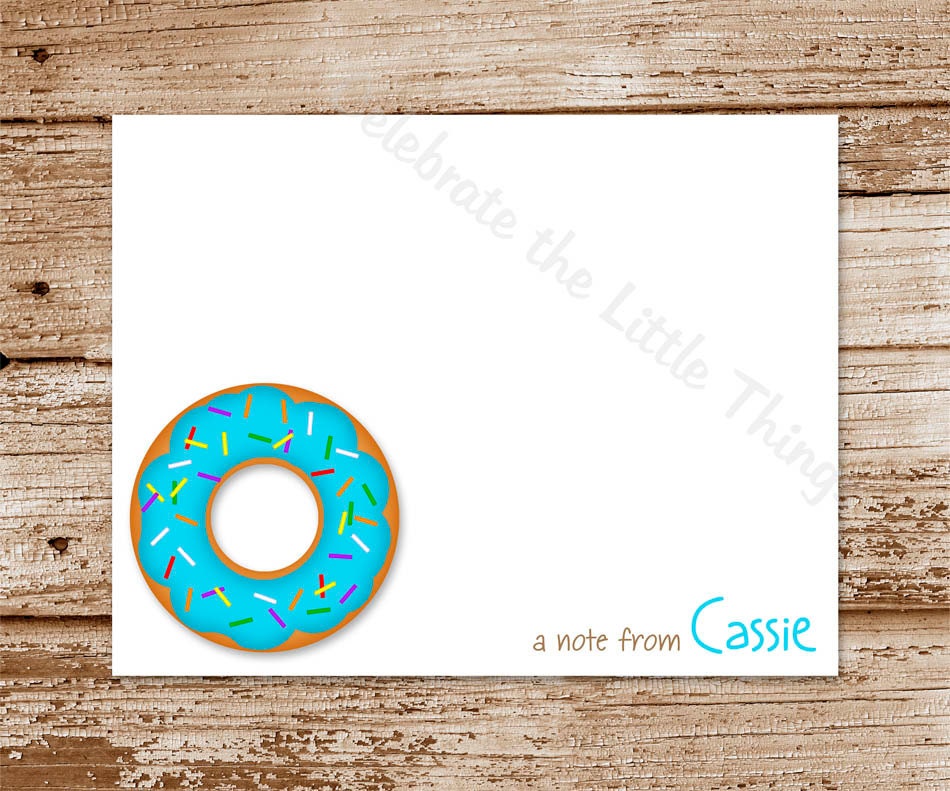 SET of 8 DONUT Personalized Stationery  :  thank you note cards, notecards, choose your favorite donut