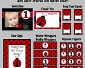 Ladybug Birthday Invitations and Party Decorations Party Package CHOOSE 6 ITEMS