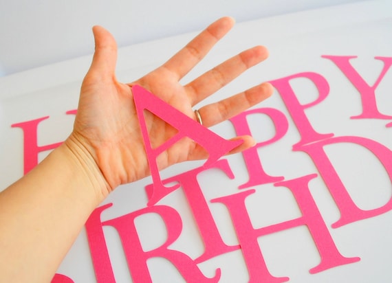 HAPPY BIRTHDAY die cut letters Capital Letters in Hot Pink for Banner (3.5 inches tall) Textured Cardstock A381 Il_570xn