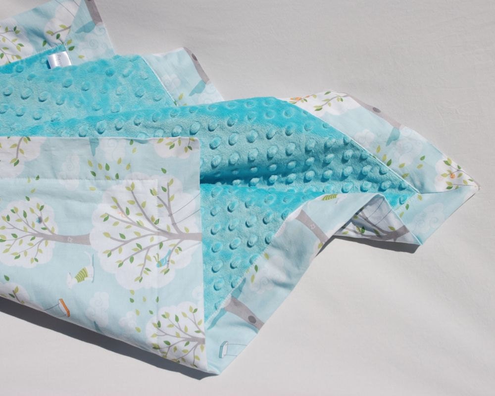 Gender Neutral Baby Blanket - Michael Miller Windy Day with Turquoise Minky - Ready to Ship