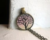 Art Jewelry - Tree Silhouette Necklace - Original Watercolor Art Necklace - Hand Painted Pendant