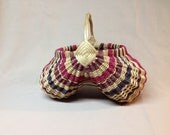 Hand Woven Egg Basket with Twisted Reed Handle, Pink with a bit of Tan and Purples