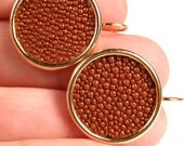 Rich Brown Genuine Sting Ray Leather Gold Earrings by dirty rice designs