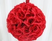 Red pomander kissing ball flower girl rose floral bridesmaid bouquet wedding decoration