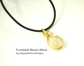 Handmade Gold White Quartz Wire Wrap Beach Stone Necklace Leather Boho Gift for Her