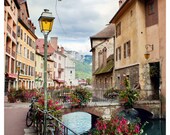 Annecy, France - canal bridge with bicycles, old town, the Alps - 8.5x11 Original Fine Art Photograph
