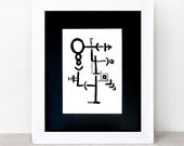 GLYPH 1 original abstract watercolor painting - gallery fine art - modern contemporary interior design - ooak home wall decor - black white
