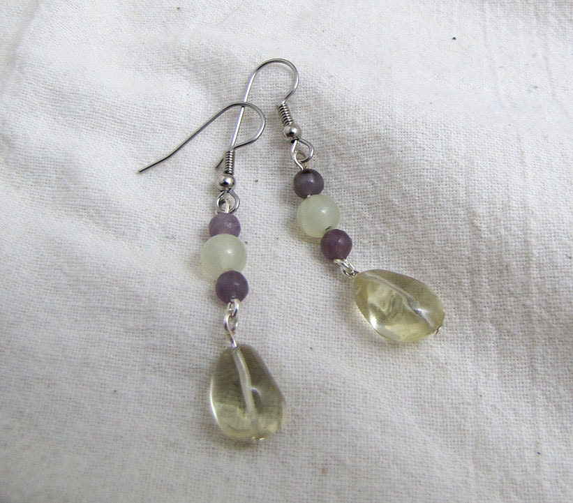 Lemon Teardrops earrings: new jade, lilac stone, smoky lemon quartz (free US shipping)