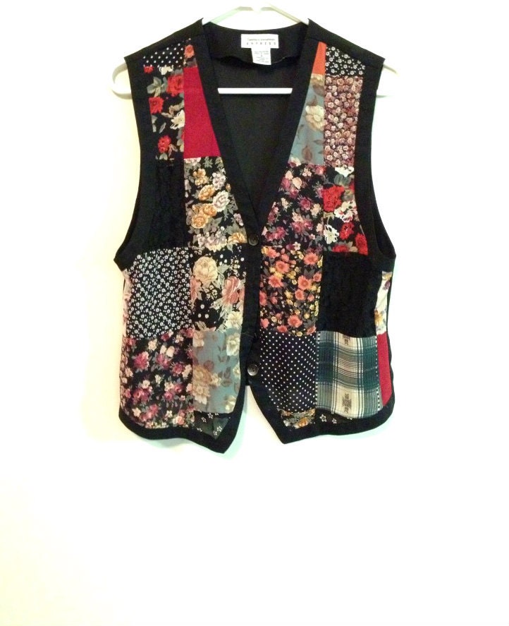 90s floral black lace polka dot  Patchwork grunge vest cardigan