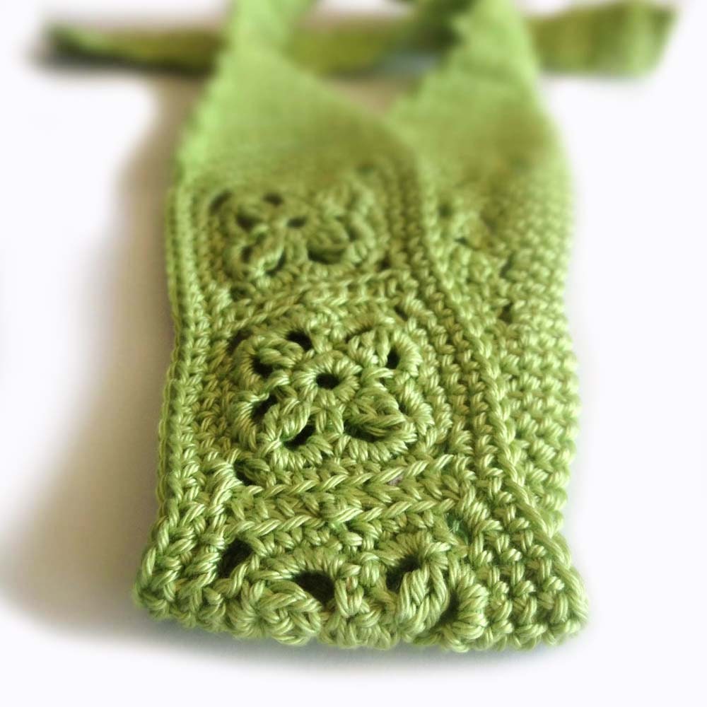 Crochet Headband, Boho Knit Hairband - in Bright Sage Green Cotton
