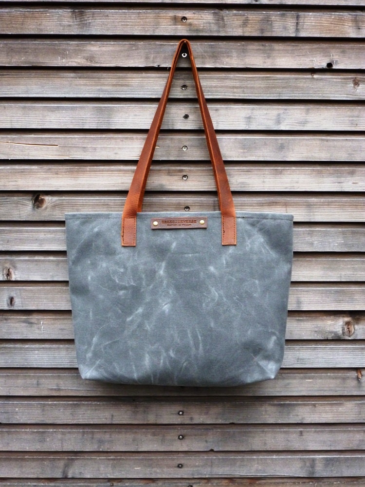 Waxed canvas bag/ carry all with leather handles