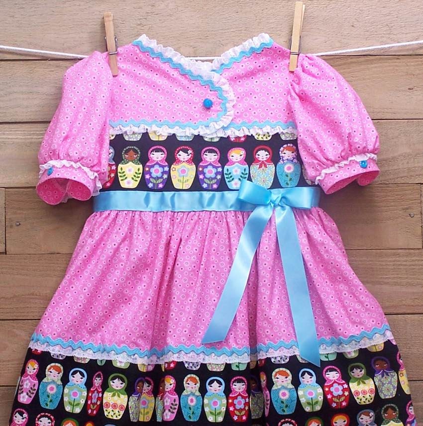 1950's style little girls cotton dress babushka dolls size 5