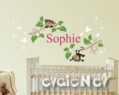 Monkeys Wall Decals - Monkeys on Branches and Custom Name - Wall Stickers - BRMNK010