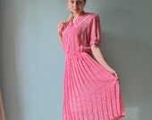 pink pleated midi dress with white collar vintage medium