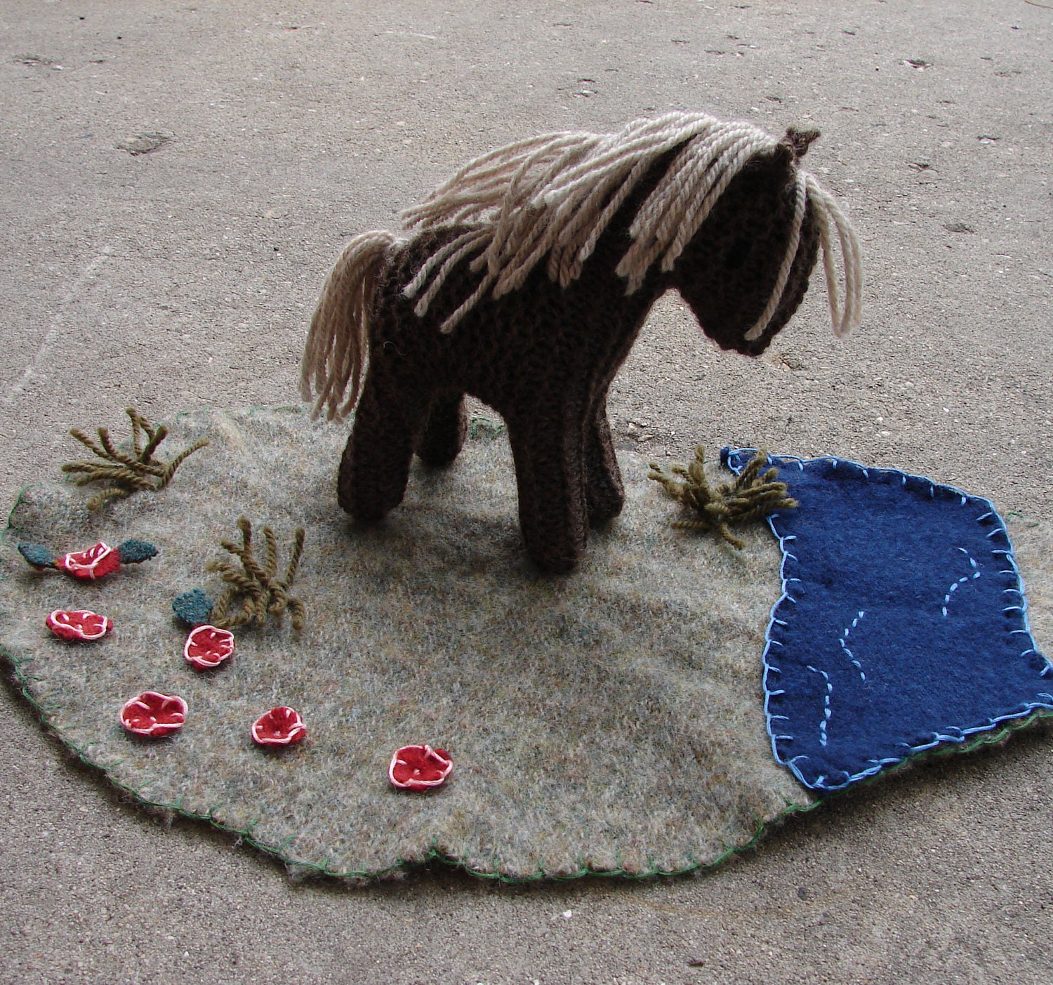 Wool Playmat and Waldorf Toy Horse - Play mat, playscape, scene, all natural materials