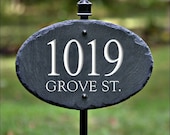 SLATE ADDRESS MARKER Sign ( Carved Numbers )with Lawn Stake Plaque