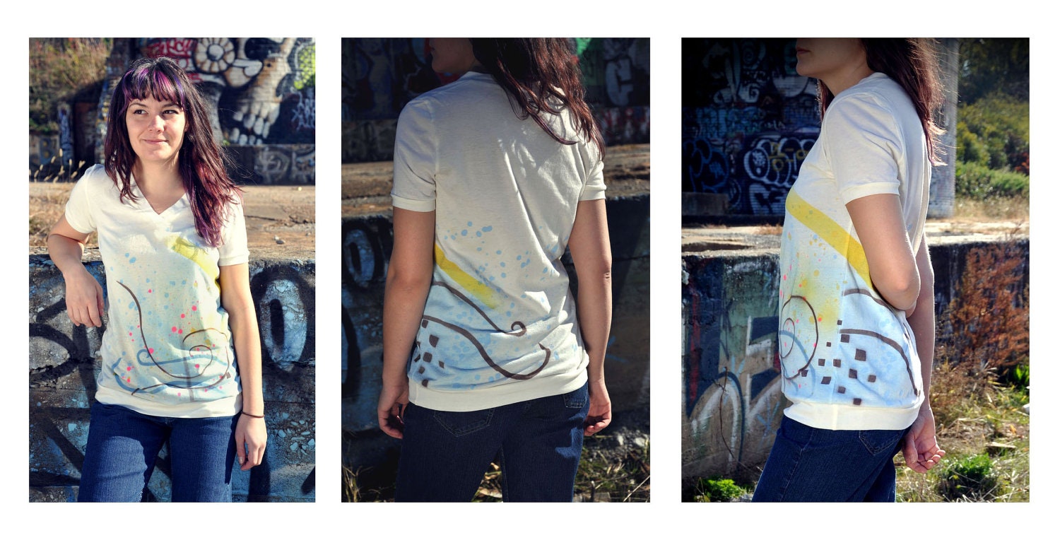 SALE Handmade handpainted top 'Creativity' v-neck, tissue t one-of-a-kind